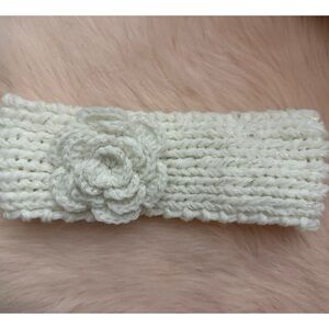 Cream Crochet Knit Headband with Flower